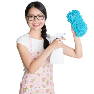 girl with ckeaning items